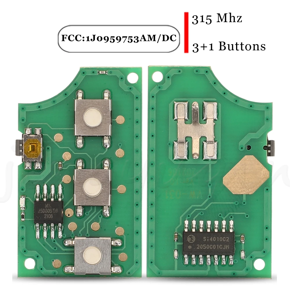 Jingyuqin 4 przyciski zdalnego kluczyka obwodu pokładzie Fob 315MHZ 1J0959753AM / 1J0959753DC dla VW Volkswagen Golf 2009 NBG92596263