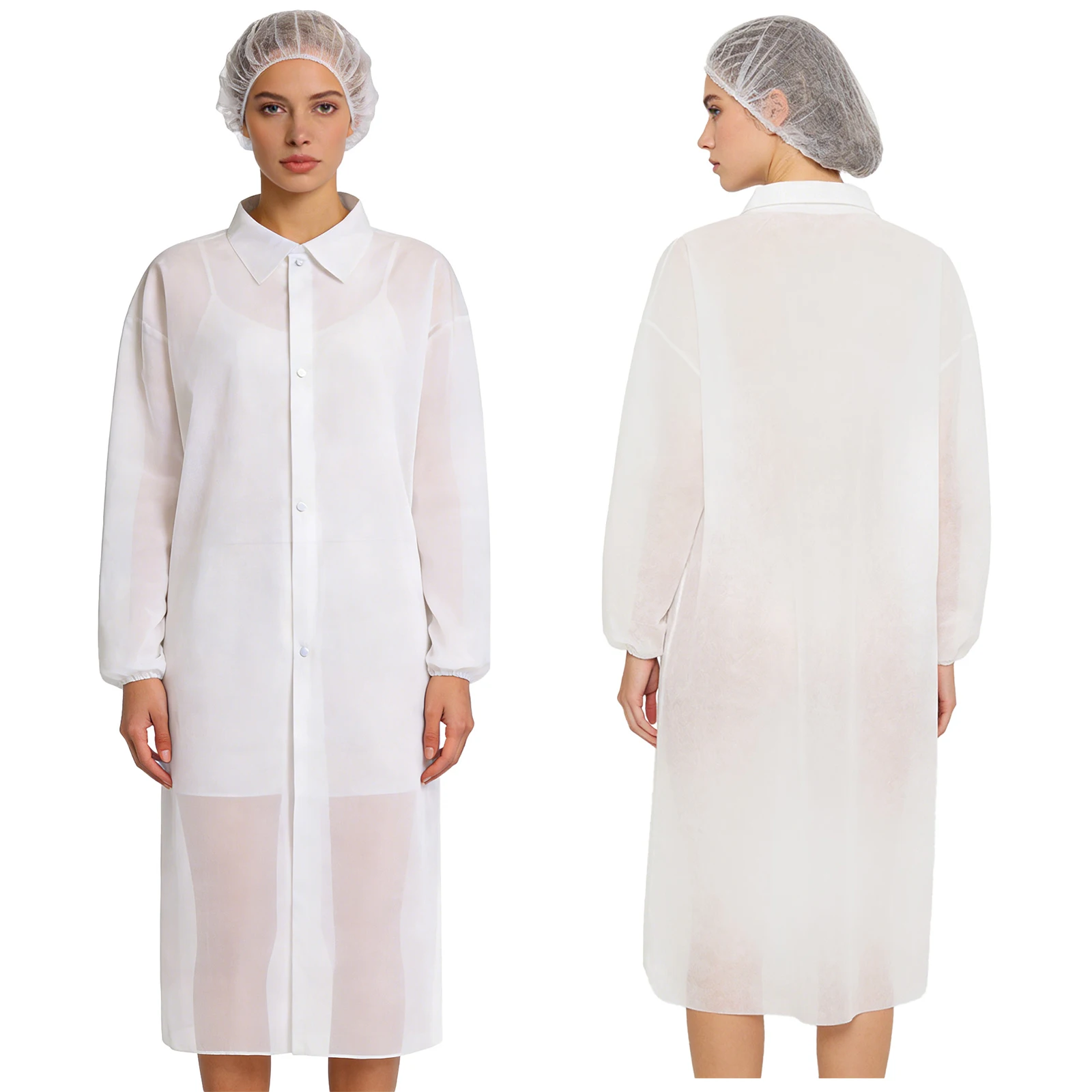 10Pcs/Set Adults Disposable Lab Work Coats Long Sleeve Non-woven Transparent Portable Jacket for Food Factory Workshop Visit