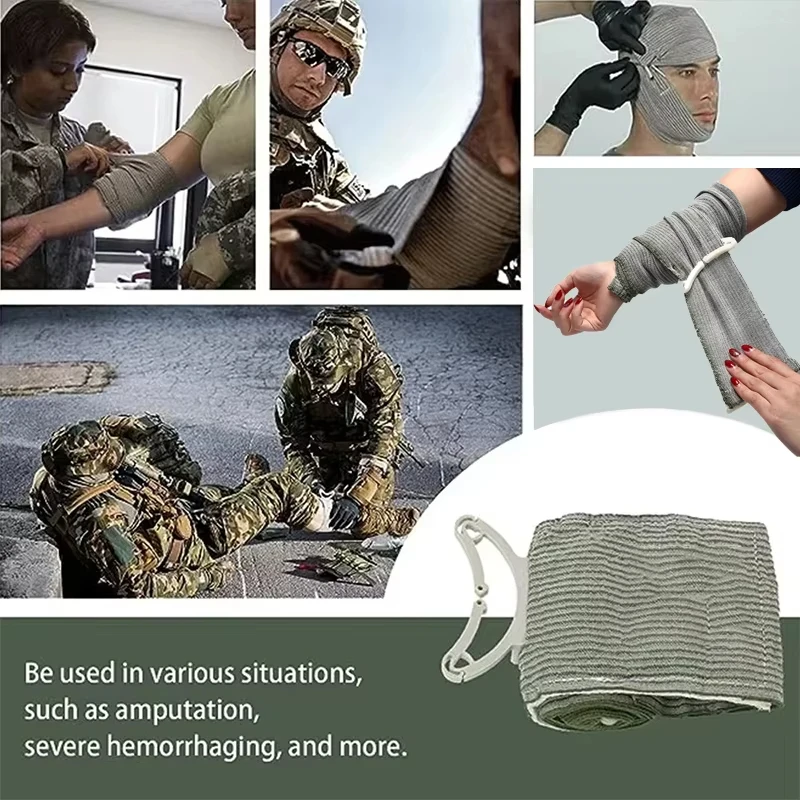 Emergency Trauma Hemostatic Bandage Compression Bandage Israeli Bandage 4/6/8 Inch for Outdoor Camping Hiking Wound Care