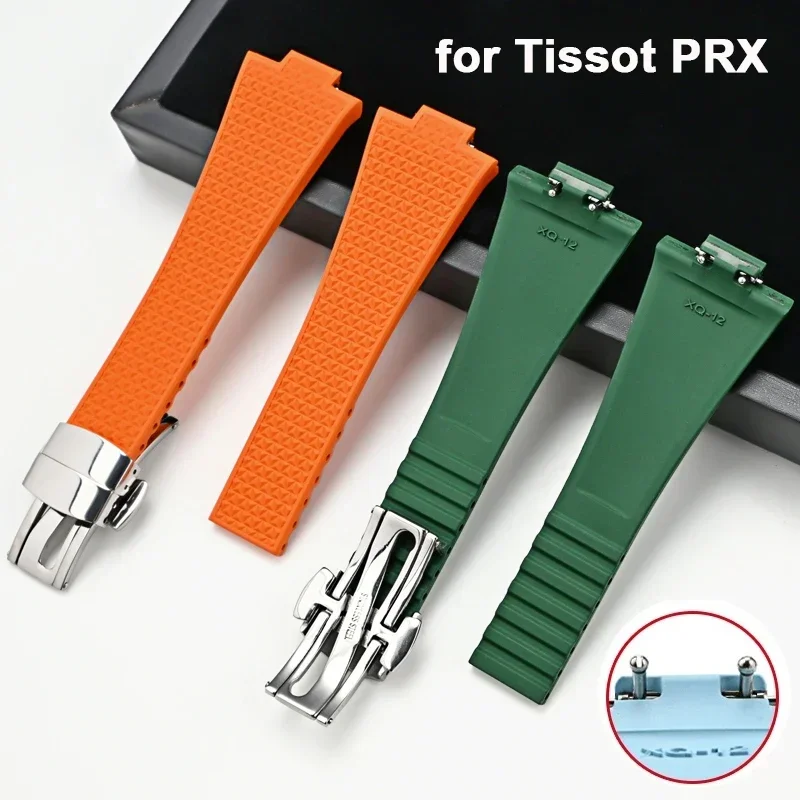 

FKM Strap for Tissot PRX Super Player Series Men Fluoro Rubber Quick Release Convex Butterfly Buckle Watch Band Accessories 12mm