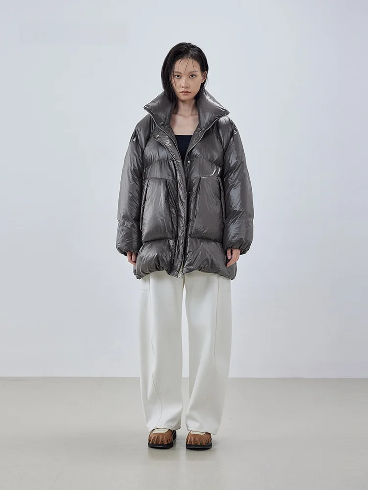 

XMOOM Зимняя новинка: Простая теплая пуховая куртка средней длины с глянцевой отделкой, свободного кроя, для повседневной носки, утолщенная, с наполнителем из утиного пуха.