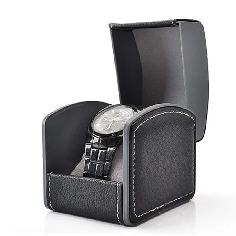 Single Watch Case, PU Leather Watch Travel Case with Removable Cushion, Jewelry Storage Case Organizer Portable Square Watch Box