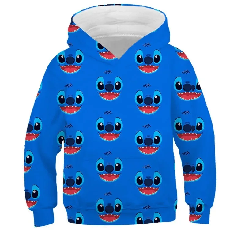 Disney Classic Anime Lilo & Stitch Autumn and Winter Hooded New Stitch Hoodies For Boys Girls Kids Hoodies Children Cotton Tops