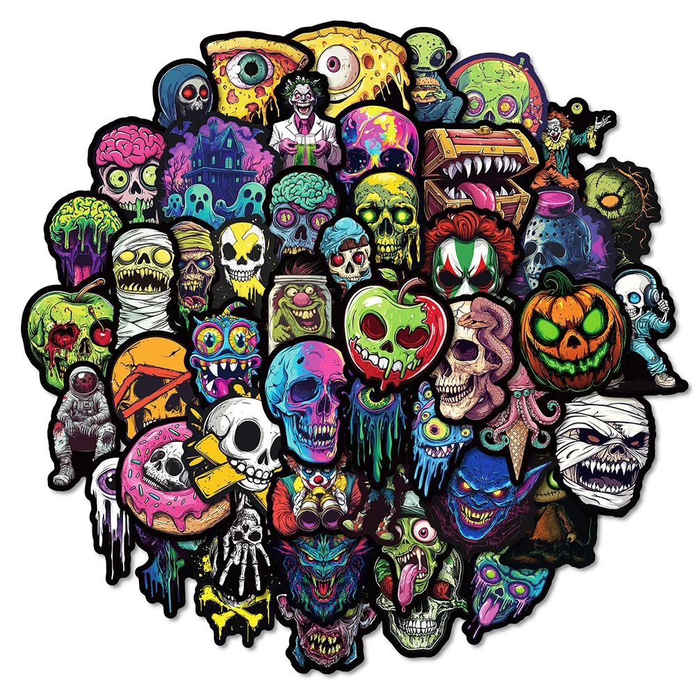 

10/30/50pcs Cool Horror Skull Stickers Waterproof Decals DIY Skateboard Laptop Fridge Motorcycle Decoration Sticker Kids Toys