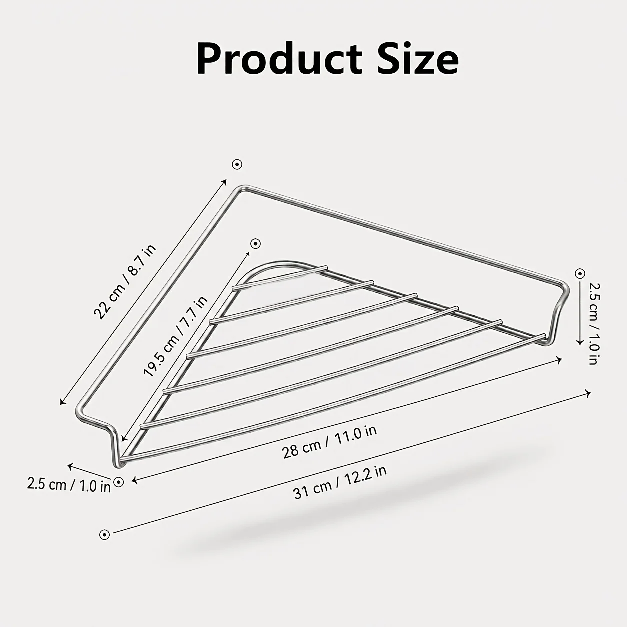 304 Stainless Steel Sink Corner Rack, No‑Drilling Rust‑Resistant Wall Mount Rack, Space Saving Over Sink Kitchen Storage Holder
