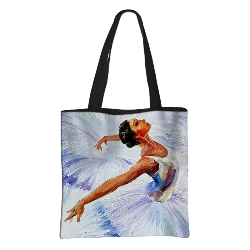 Ballet Art Girl Fashion Print Shopping Bag Elegant Ballerina Dancer Women Handbag Large Capacity Reusable Shoulder Bags Gift