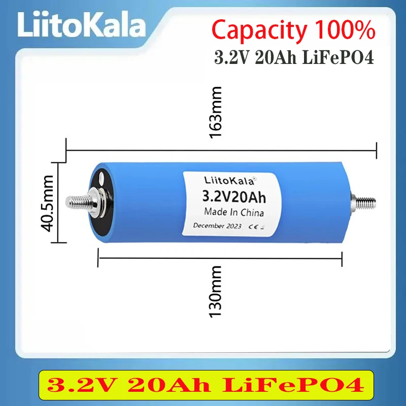 Original LiitoKala 3.2V LiFePO4 Battery 20Ah for 4S 12V 24V Solar and wind energy systems Motorcycle Car motor batteries
