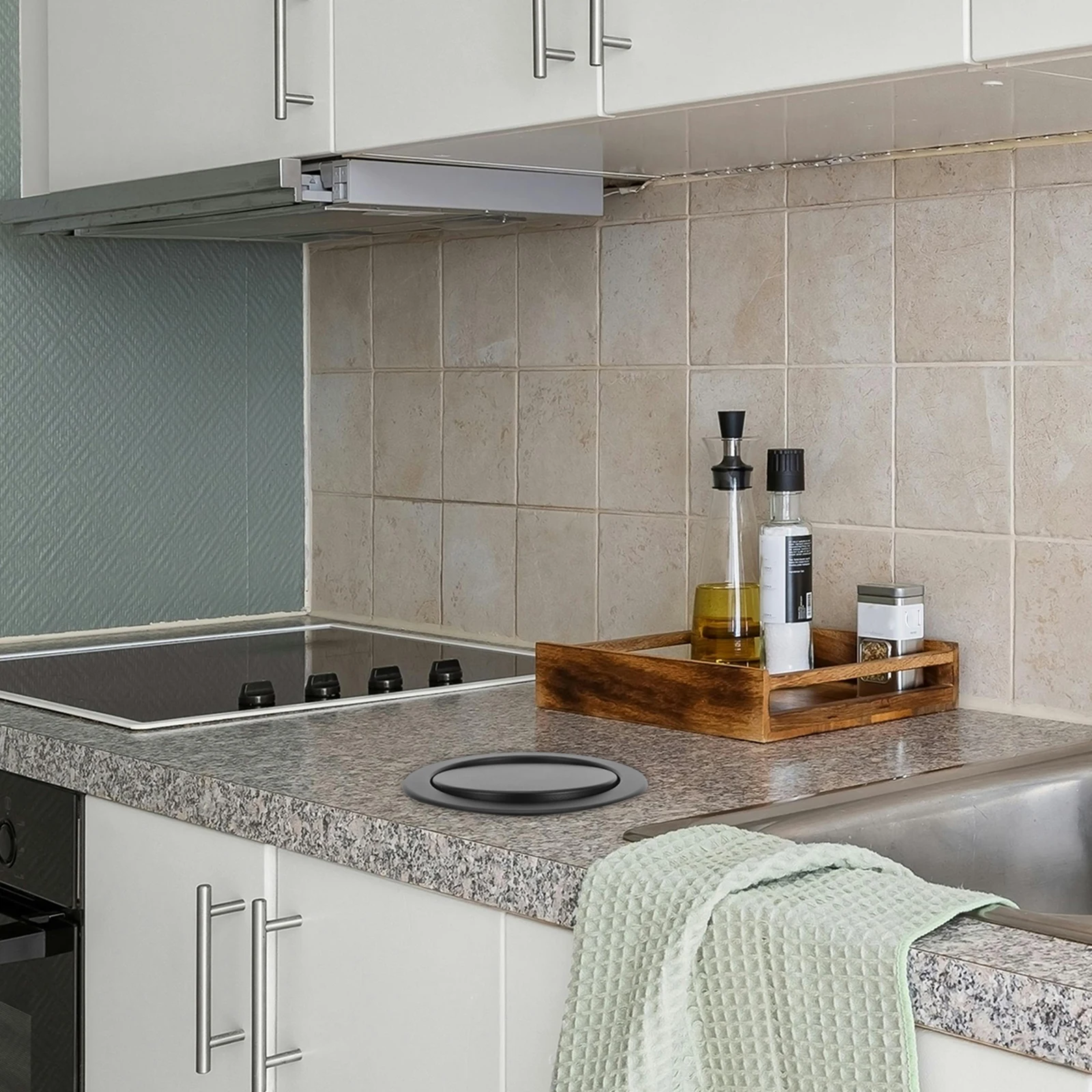 

1pc Stainless Steel Trash Chute Lid Round Countertop Recessed Garbage Grommet For Kitchen Bathroom In Waste Bin