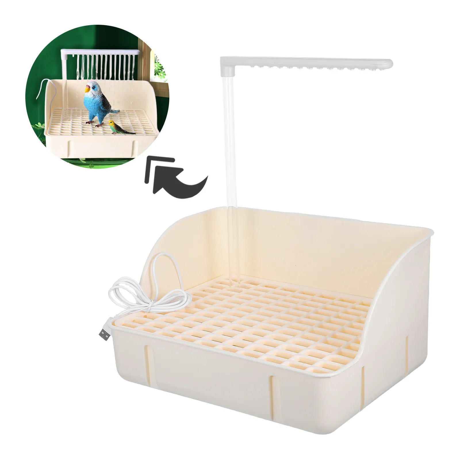 Automatic Bird Bathtub with Shower Head Self-Circulating Water System Outdoor Indoor Pet Bird Bath Fountain for Parrot Conure