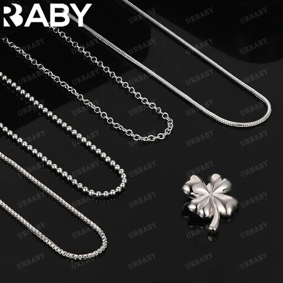 URBABY 40-75cm 925 Sterling Silver Four Leaf Clover Pendant Necklace For Women Men Anniversary Gift Popular Wild Fashion