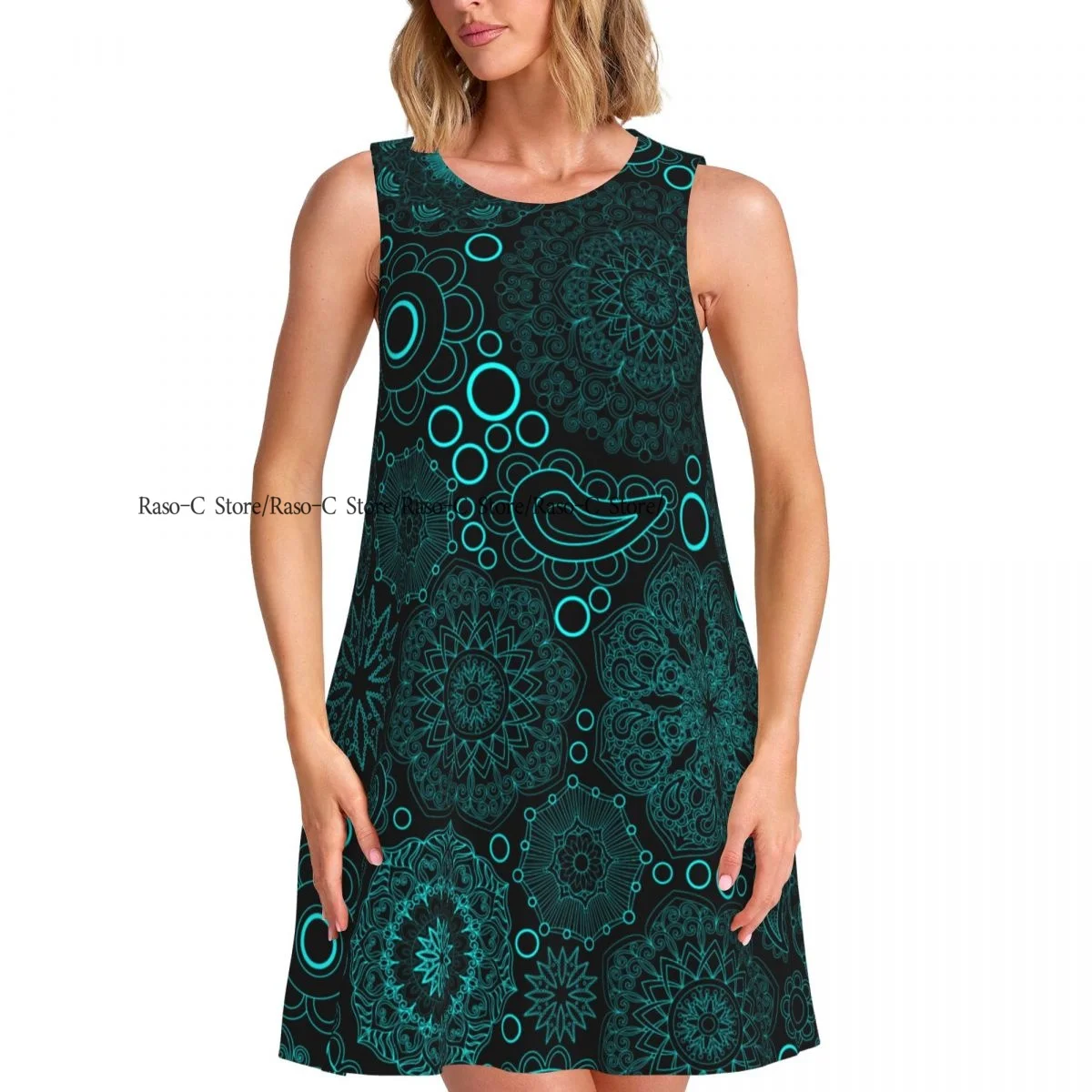 Damesjurk Zomer Casual T-shirt Jurken Strand Cover-up Boho-stijl Mandala Tankjurk