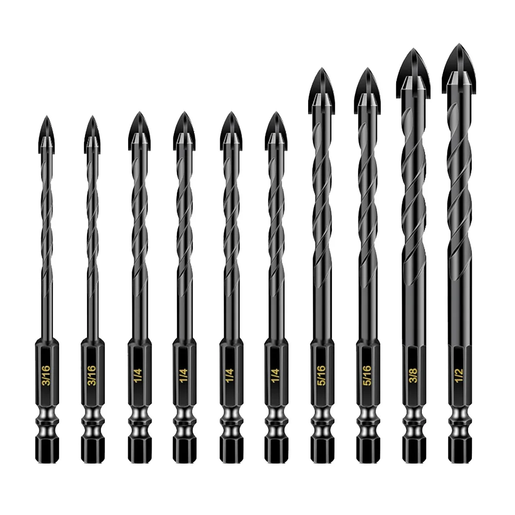 10pcs HeavyDuty Cross Drill Bit Set Triangular Drill Bit For Concrete Tile Glass Workshop Equipment Power Tools Drill Bits