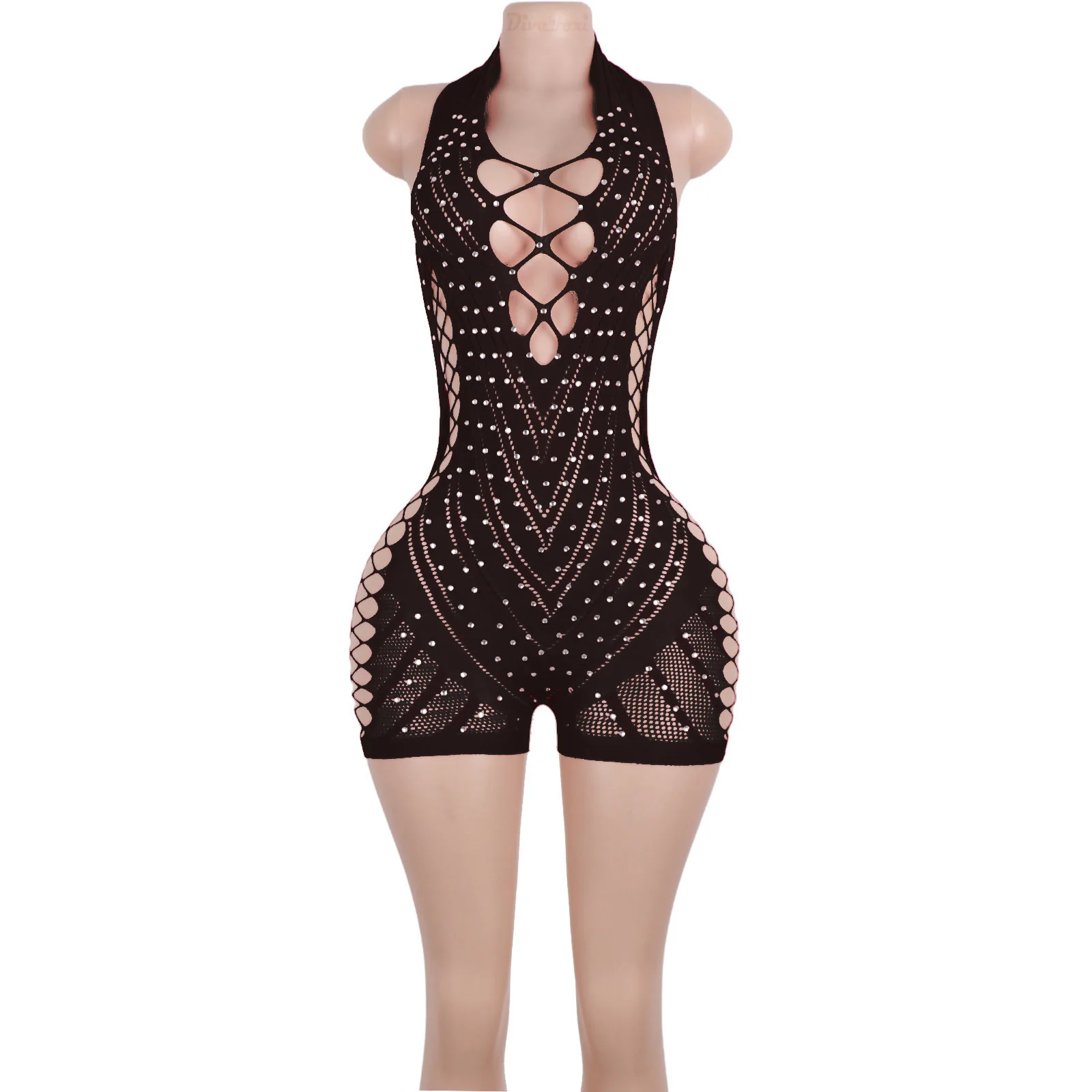 Exotic Dancewear Shiny Backless Bodysuit With Glitter Diamond Shorts Set Stylish Dancer Outfits Sexy Club Performance Apparel