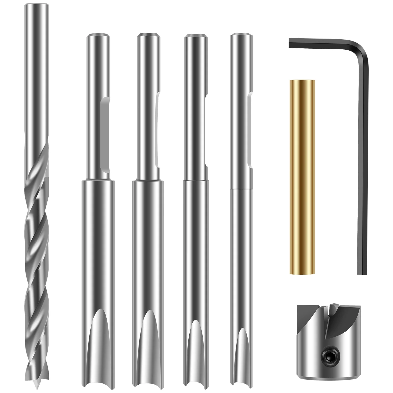 8Pcs Pen Barrel Trimmer Kit Sturdy Woodworking Mill Trimmer with 3/4inch Cutting Head Cutter Pilot Cutter Shafts with Hex Wrench