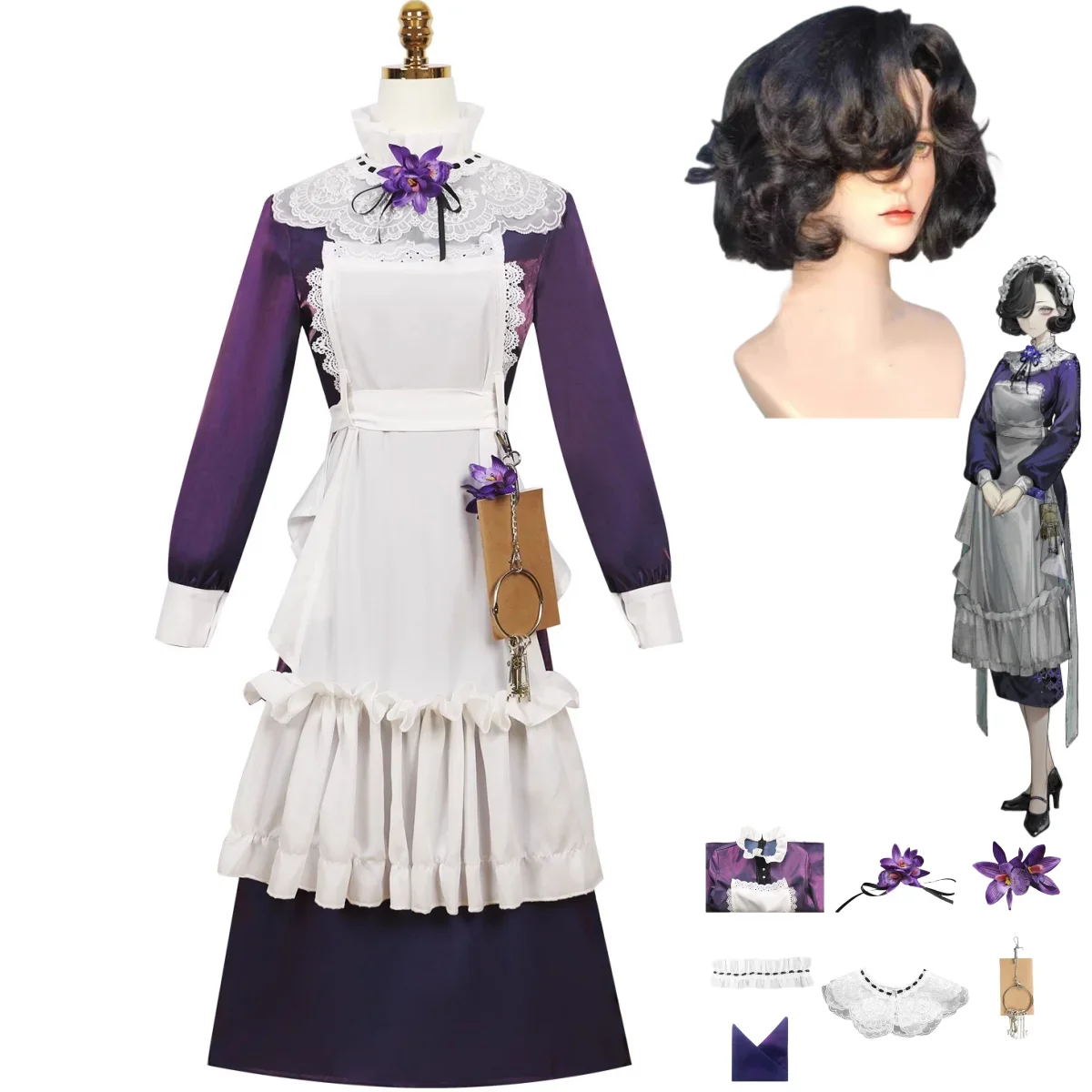 Game Reverse:1999 Tuesday Christine Cosplay Costume St. Pavlov Foundation Deep Purple Skirt Maid Dress Wig Woman Sexy Party Suit