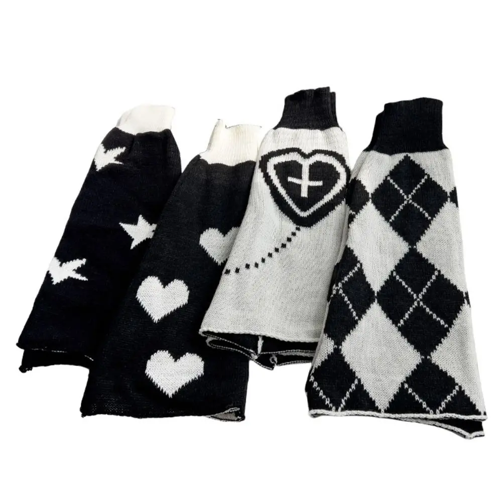 Beinwärmer im Punk-Stil, Sternmuster, Herz-Design, gestrickte Socken, zweiseitig zu tragen, Gothic-Kreuz, Oberschenkelhohe Socken, JK Fashion