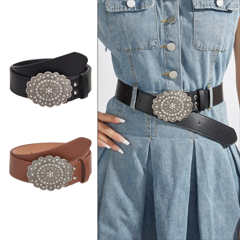 

Harajuku Teen Waist Belt with Relief Flower Buckle Wear Resistant Waistband PU Waist Belts for Women Skirt Waist DropShipping