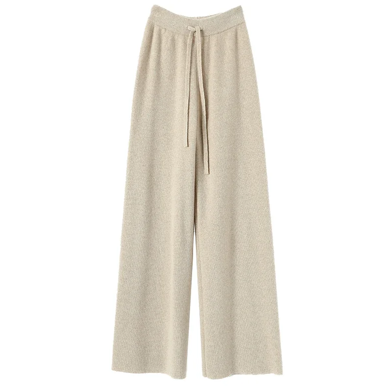 autumn winter new fashion casual 100% cashmere wide leg joggers