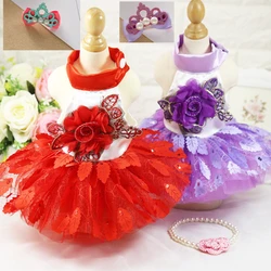 Puppy Costume  Lace Dog Dress Summer Pet Dog Princess  Tutu Clothes Sweetly Princess Teddy flower Dress For Small Dog 2 color