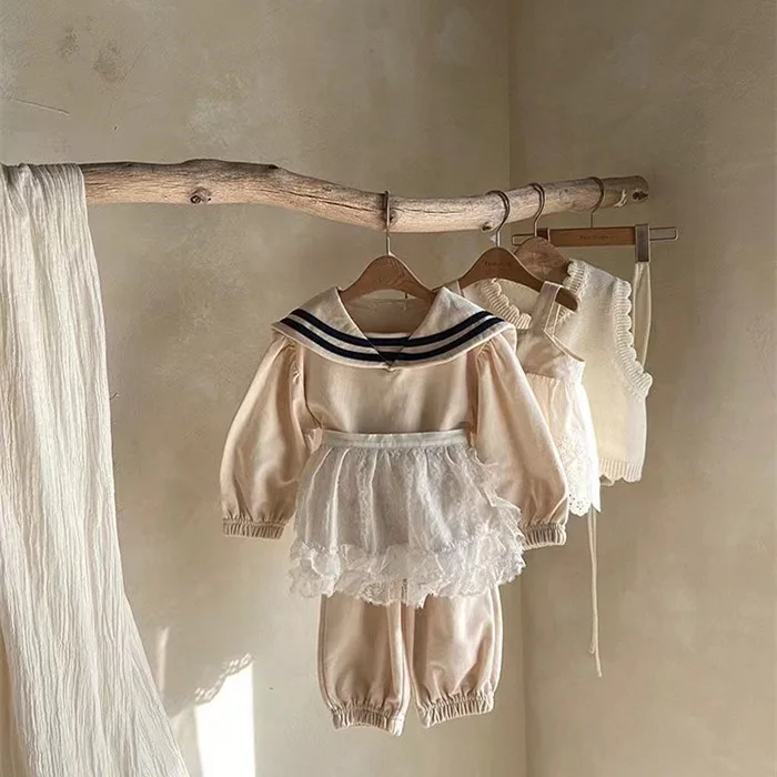 Children Clothing Spring and Autumn Baby\'s Navy Sweater Pants Leisure Long Sleeve Set toddler girl clothes