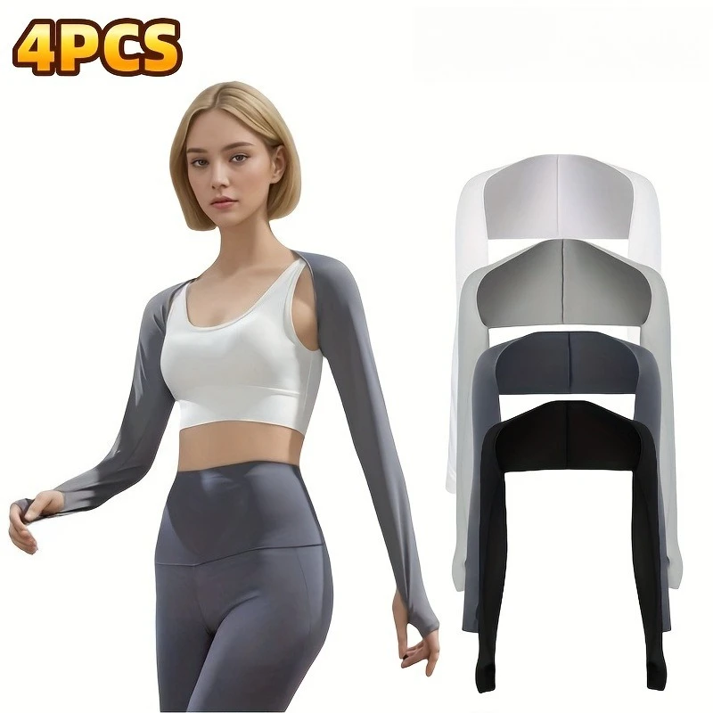 4 Pcs Women Golf Sun Protection Shrug Sleeves, Cooling Open Front Crop Sports Shrug, Breathable Lightweight Long Sleeve Sun Cover for Golf, Cycling & Outdoor Activities