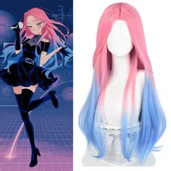 Mizi Cosplay Wig Long Curly Hair Pink Blue Dye Gradient Wig Cosplay Anime Alien Stage Mizi Wig Heat Resistant Synthetic