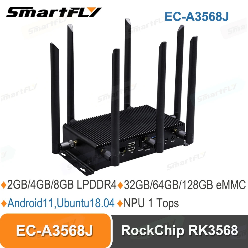 Smartfly EC-A3568J Quad-Core 64-Bit AI Embedded Computer RockChip RK3568 Quad-core 64-bit Cortex-A55 Support Android 11.0,Ubuntu