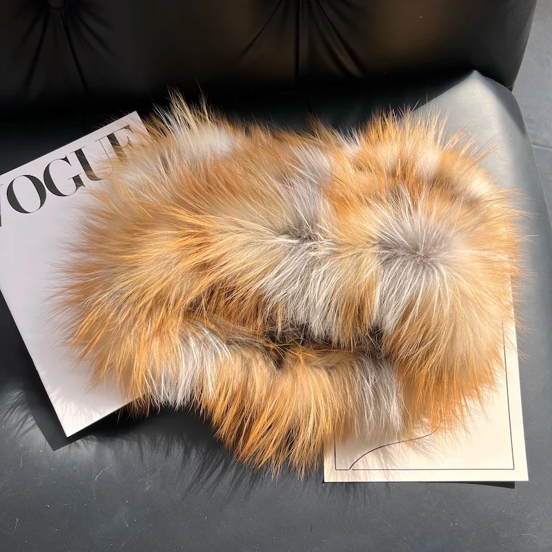 Real Fox Fur Scarf Winter Fashion Warm Thick Fur Scarves Luxury Neck Warmer Ring Fox Fur Scarves Good Elastic Natural Fur Shawl