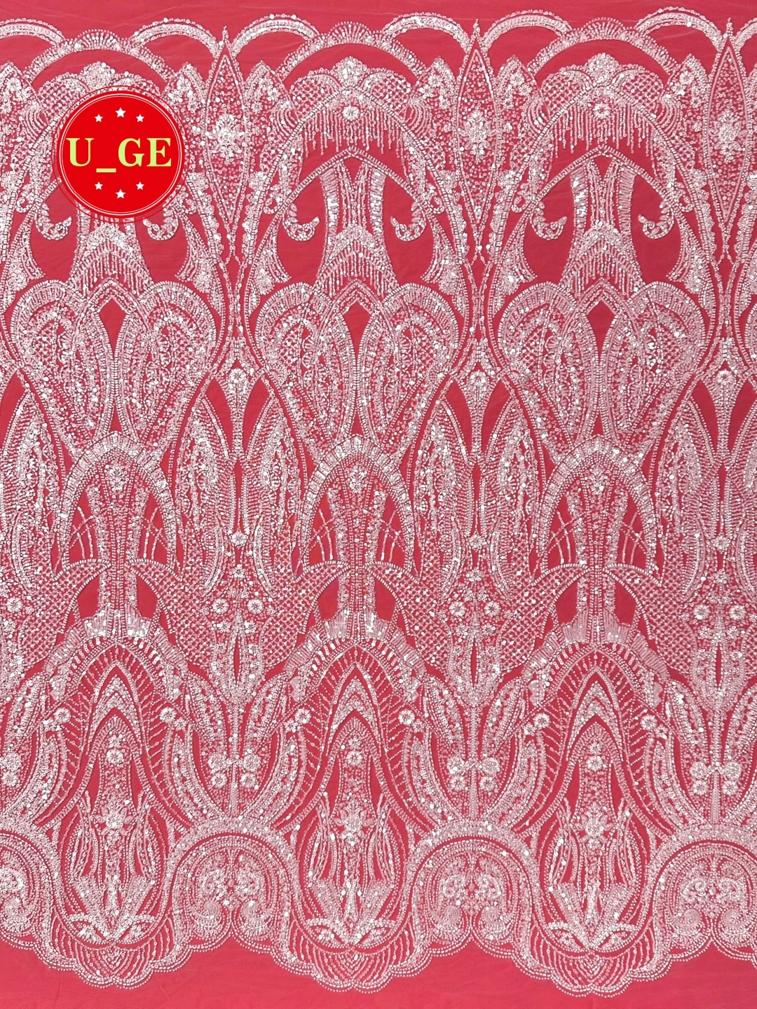 

2026Роскошная нежная мягкая сетчатая белая кружевная ткань с бисером, элегантное высококачественное кружево-труба для свадебного вечернего платьяU_GE6298