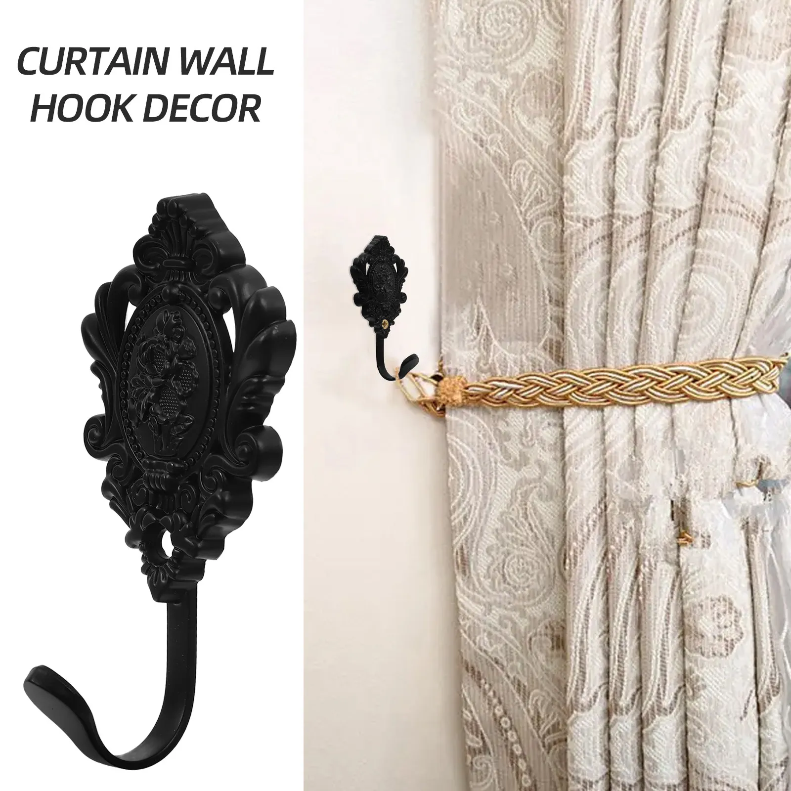2Pcs Curtain Holdback Side Holders Zinc Alloy Elegant Chic Design Multi Functional Wall Hooks for Curtains Drapery Towels Belts