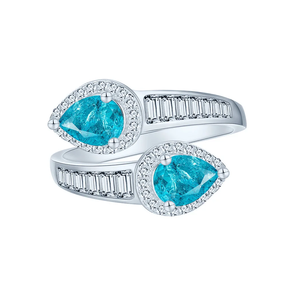 

New Ins Style High-end Female S925 Sterling Silver 5x7mm Water Drop Emerald Zircon Ring