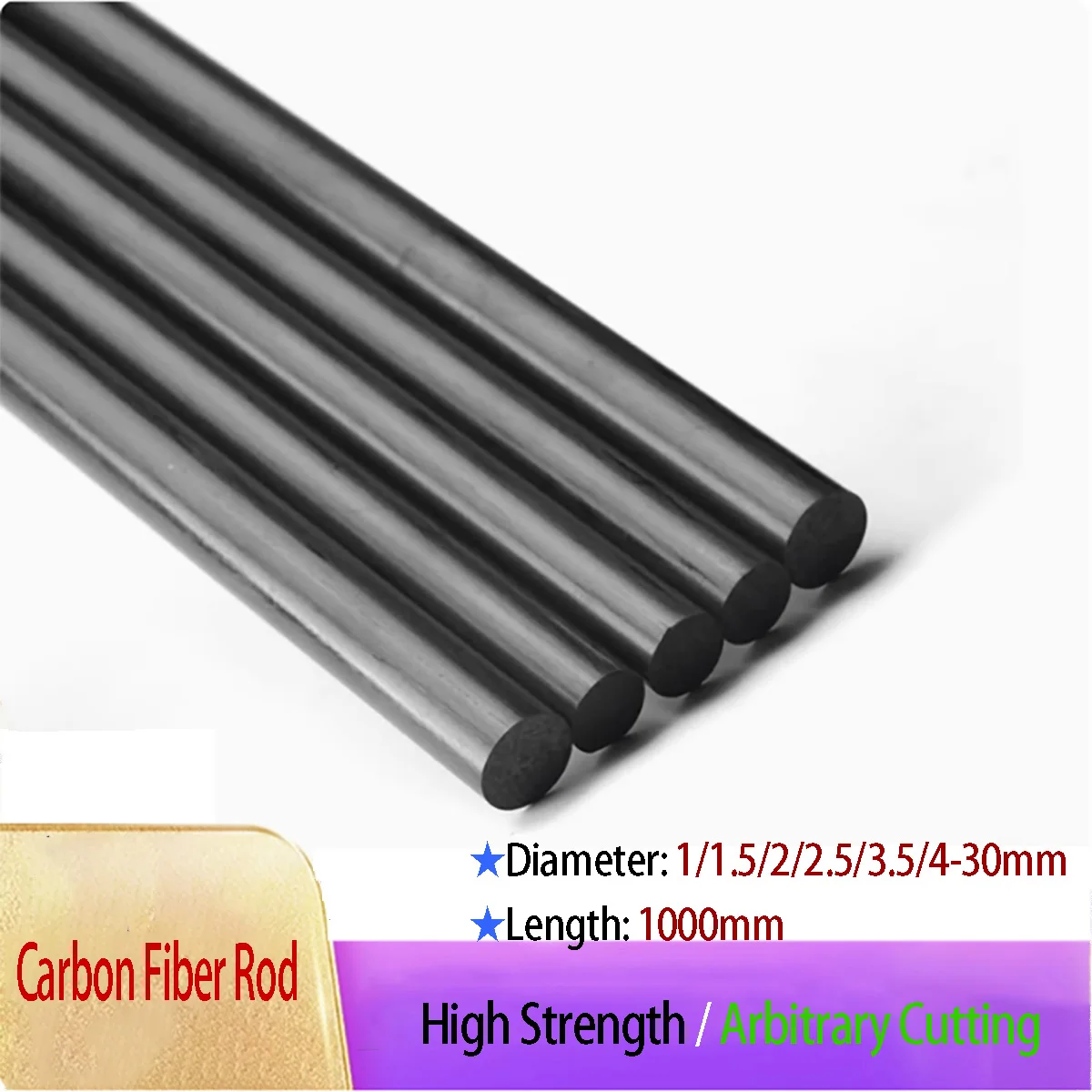 

Carbon fiber round rod with various diameters, high strength and lightweight DIY composite parts suitable for model