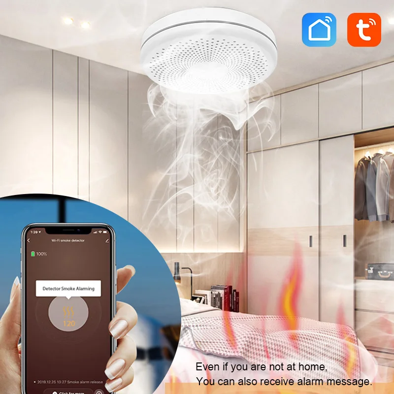 2 In 1 Wifi-Functie Tuya App Smart Life Huis Keuken Kamer Co & Rookmelder Sensor Brandgeluid Alarm Koolmonoxide Alarm