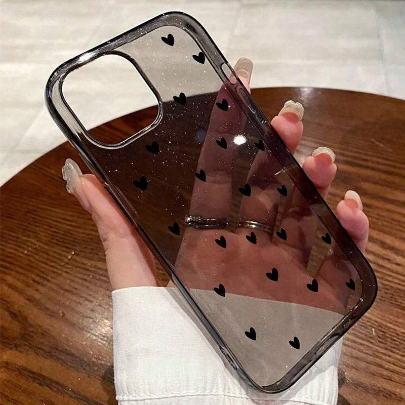 Fashion Glitter Red Heart Printed Transparent TPU Phone Case For iPhone 17 16 Pro Max 15 14 13 12 11 XS X XR 16E 7 8 Plus Cover - náhled 4