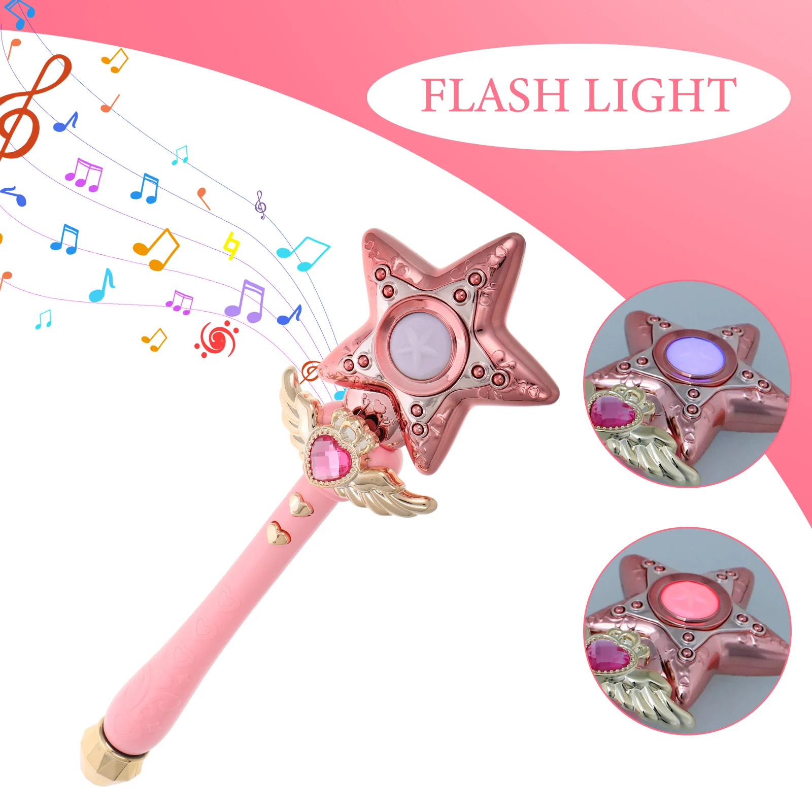 LED-Leuchtender Feenstab mit Sternendesign und Musikfunktion, Kinder-Verkleidungszubehör für Geburtstagsfeiern, Prinzessinnen-Feier und Rollenspiele