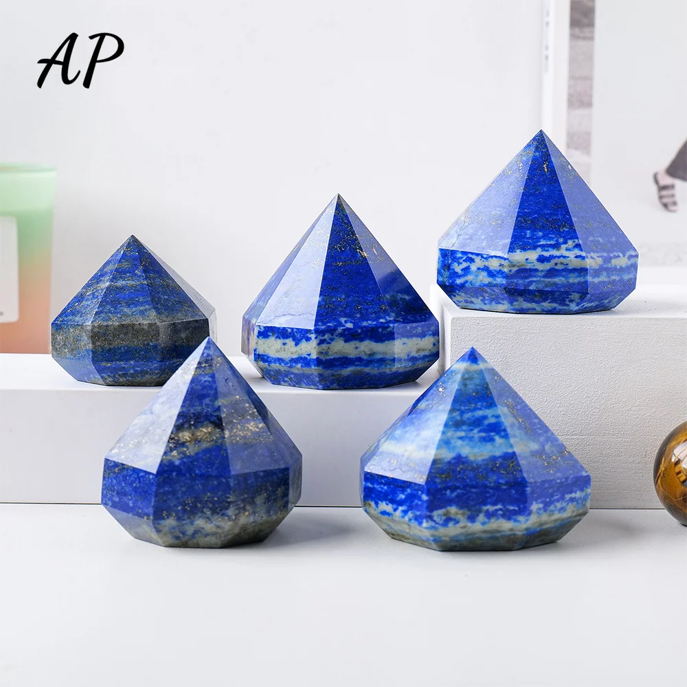 1pc Natural Crystal Drill Bit Design Healing Gemstone Lapis Lazuli Crystal Carving Diamond Shape Home Decoration