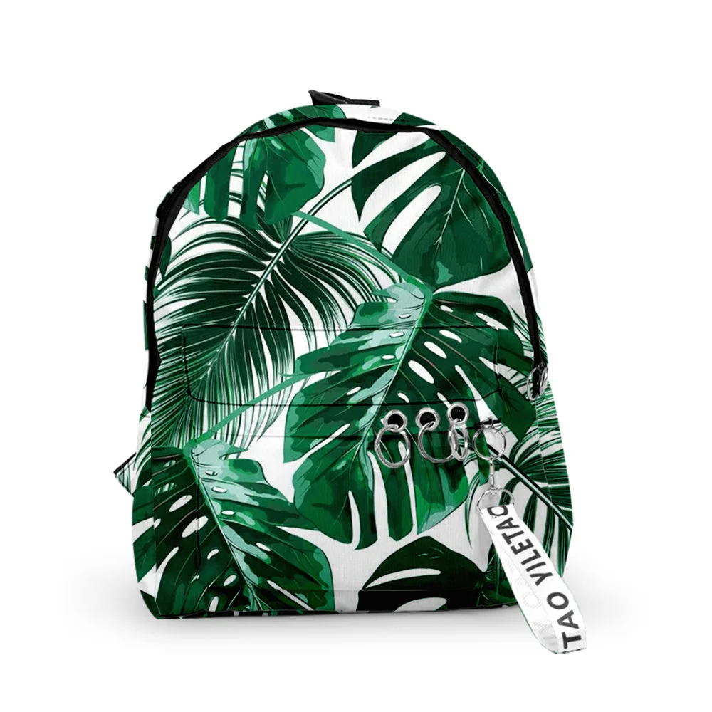 

3D Print Trendy Popular Leaf pattern Backpacks Boys/Girls pupil School Bags Keychains Oxford Waterproof Cute Small Backpacks
