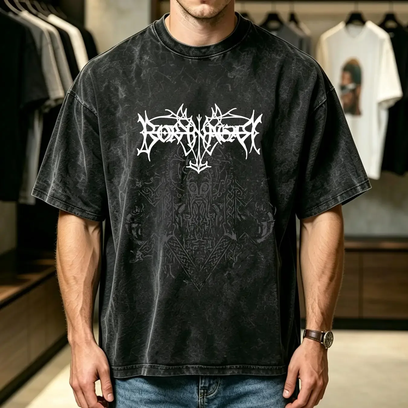 washed T Shirt Borknagar Men's Cold Runs The River X Small Black vintage Washed Slightly Top For Everyday Wear Breathable