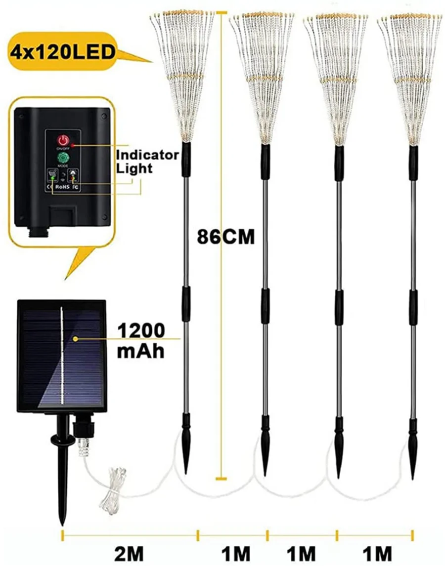 2023 New Solar Led Firework Light Outdoor Waterproof 4 IN 1 Dandelion Landscape Lawn Lamps for Christmas Garden Holiday  Decor #6