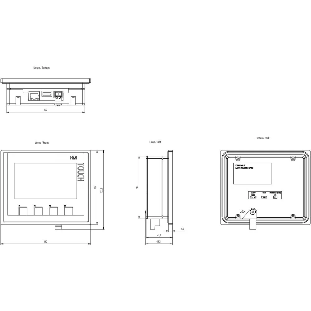 شاشة لمس قابلة للبرمجة HMI 8 بوصة TFT مع منفذ برمجة USB ودعم PROFINET لنظام التحكم SCADA