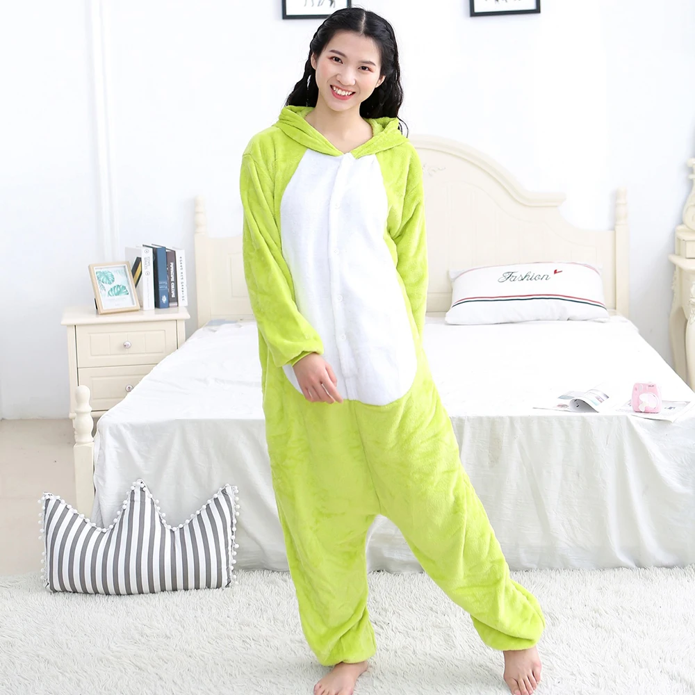 Adult Frog Onesie Costume Pajamas Flannel Cosplay One Piece Pyjamas Jumpsuit Hooded Loungewear Halloween Christmas Sleepwear