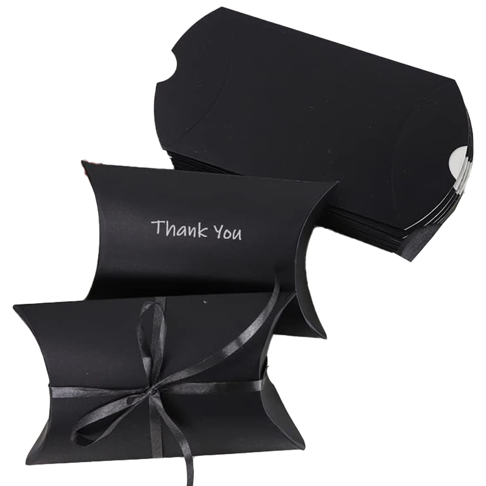 50pcs Mini Black Kraft White Paper Pillow Candy Box for Candy Jewelry Gift Small Business Packaging Supplies Wedding Favor Decor