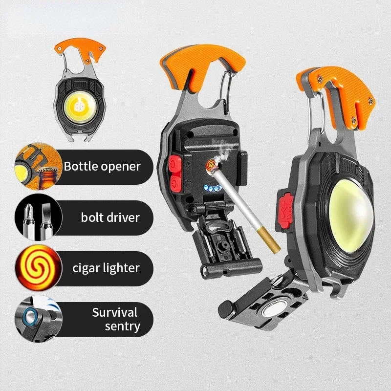 New Mini Flashlight Emergency Light Lighters Portable COB Working LED Keychain Rechargeable with Magnetic Cigarette Accessory