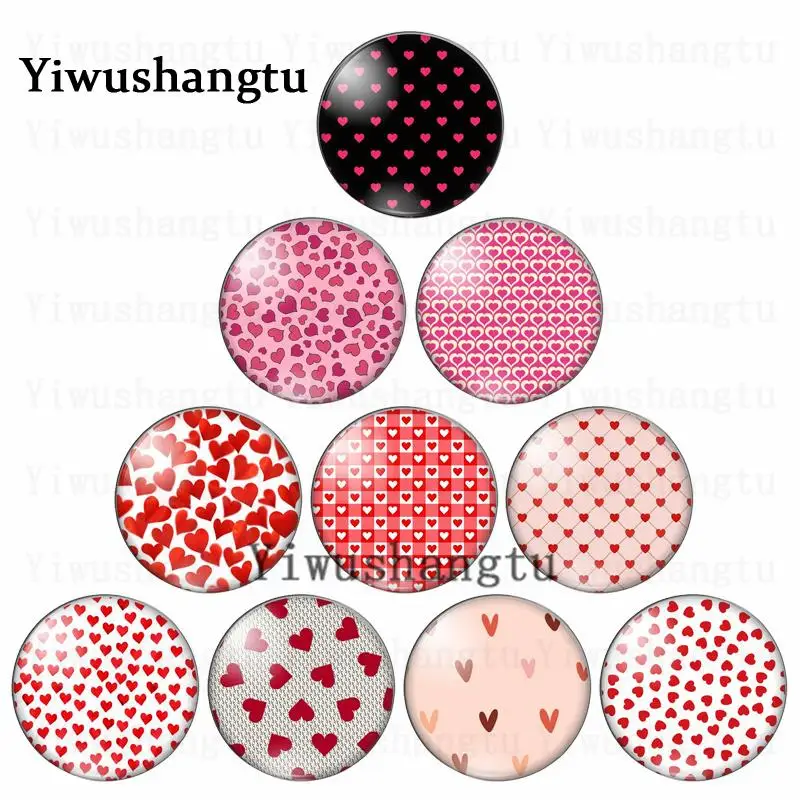 New Sweet Little love heart peach red love group 12mm/20mm/25mm/30mm Round photo glass cabochon demo flat back Making findings