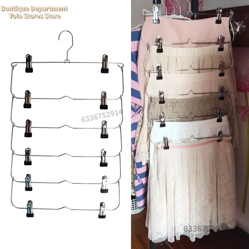 6 طبقات شماعات الملابس متعدد الطبقات تنورة بنطلون شماعات للسراويل غير قابلة للانزلاق شماعات معدنية مقاطع تخزين الملابس حامل أرفف
