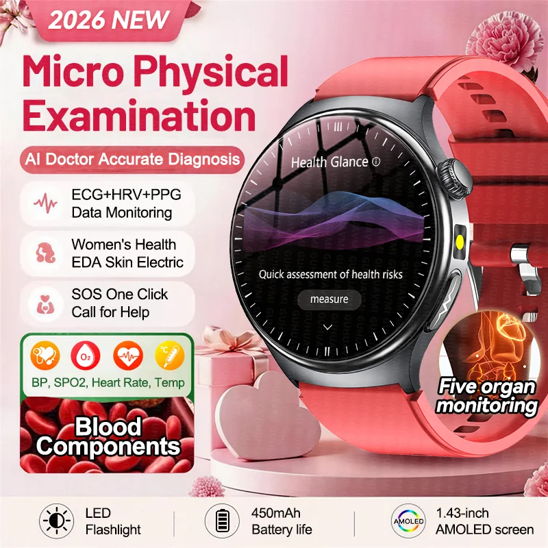 New Women Health Smart Watch ECG+HRV EDA Skin Electric 5-Organ BP Uric Acid Blood Fat Temp Men Accurate diagnosis BT call Watch