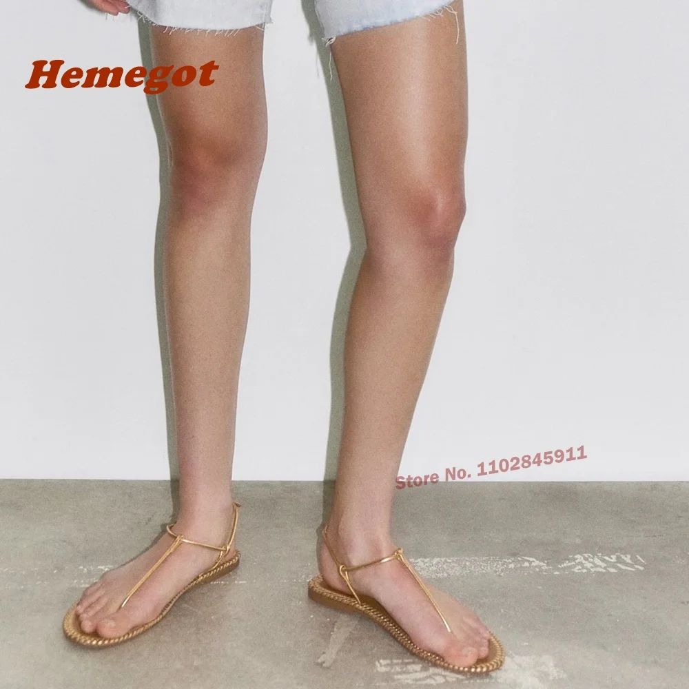 

Weaven Pinch Toe Slingback Sandals T-Strap Buckle Women's Sandals Newest 2024 Gold Flat Casual Shoes Roman Vacation Beach Shoes