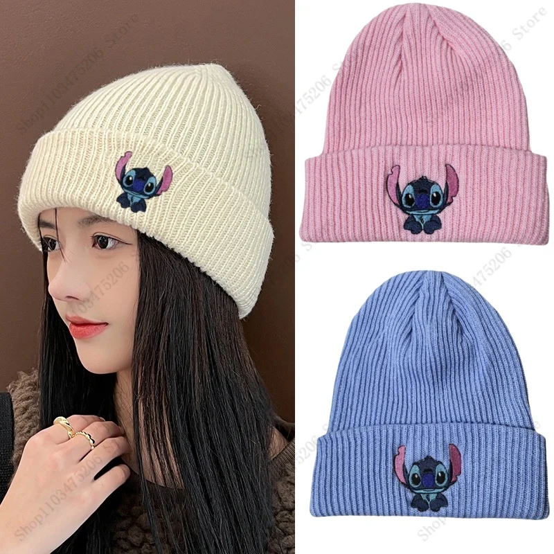 

New Stitch Embroidered Knitted Hat Kawaii Disney Cartoon Lilo & Stitch Thermal Hat for Couples Cute Anime Birthday Holiday Gifts