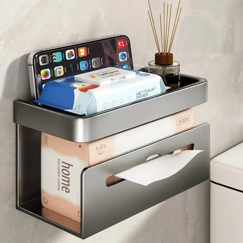 

Держатель для туалетной бумаги без перфорации, настенный, с двойным выходом для бумаги, вешалка для салфеток в ванной комнате, подставка для мобильного телефона, органайзер