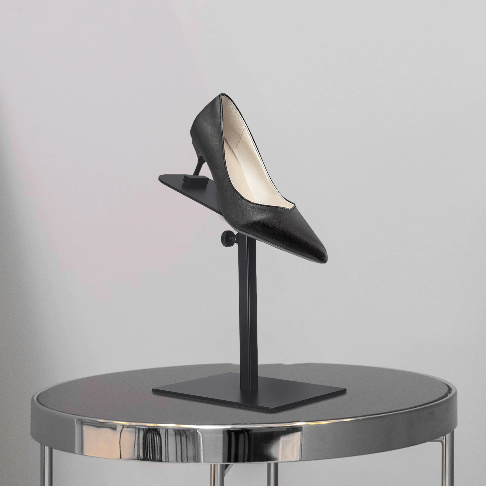 

Adjustable Stainless Steel Shoe Display Rack Black Finish for Sneakers High Heels Boots Store Home Use Elegant Shoe Organizer